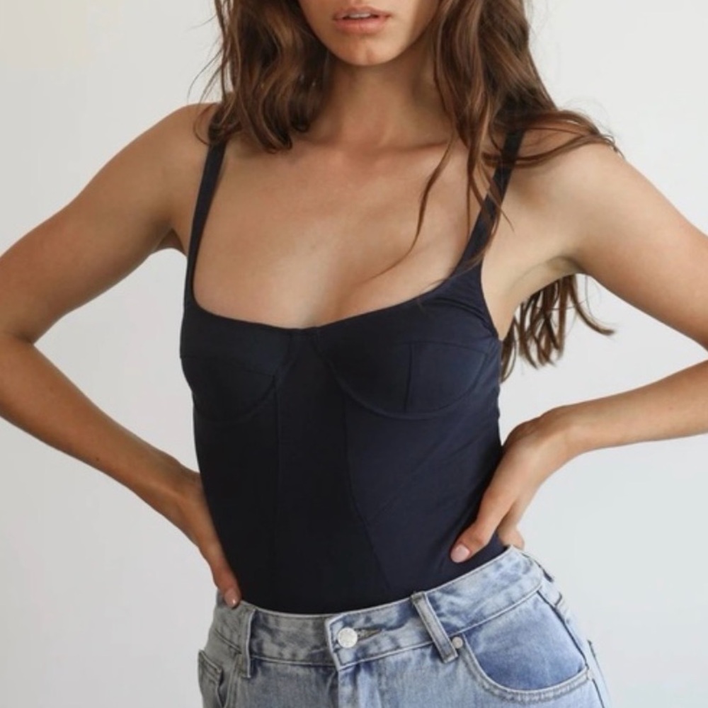 Lioness Je Taime Navy Bustier Bodysuit Size XS